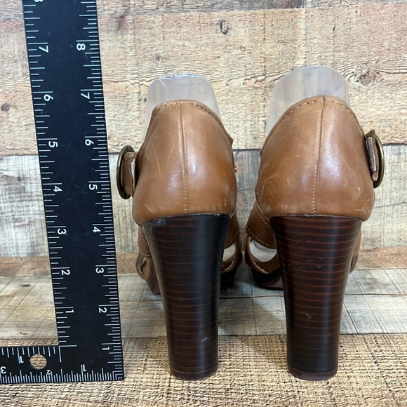 Seychelles Route Heels Womens Size 9.5 Tan Leather Criss-Cross Open Toe Buckle - Picture 11 of 16